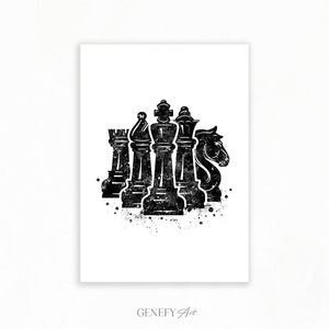Chess Watercolour Art Print - Knight King Queen Chess Watercolour Art - Gift for Chess Player - Chess Art - Chess Decor - Board Games Art