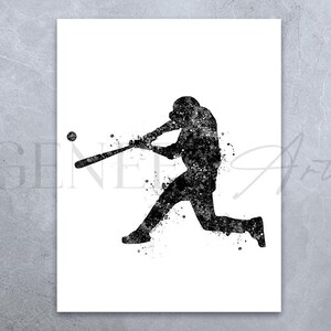 Baseball Black and White Watercolour Art Print - Baseball Sport Poster - Baseball Player Prints - Baseball Player Poster