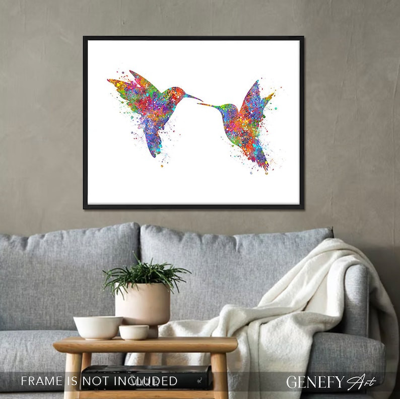 Hummingbird Kissing Watercolour Art Anniversary Gift Ideas Wedding Gift Ideas Housewarming Gift Ideas Hummingbird Poster image 3