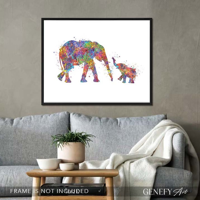 Baby Elephant and Mother Elephant Watercolor Art Print Mother and Baby Portrait Motherhood Prints Nursery Wall Art Nursery Decor image 3