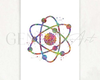 Atom Watercolor Print - Atomic Structure Print - Science Poster - Physics Watercolor Art - Atom Prints - Atom Poster - Atom Abstract Art AS3