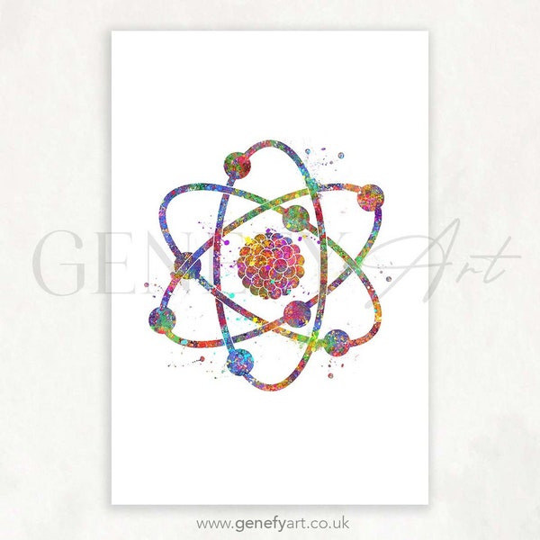 Atom Watercolor Print - Atomic Structure Print - Science Poster - Physics Watercolor Art - Atom Prints - Atom Poster - Atom Abstract Art AS3