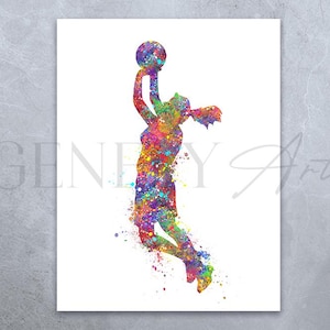 Basketball Girl Watercolor Art Print - Basketball Sports Print - Gift for Daughter - Basketball Poster - Basketball Wall Art