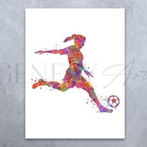 Football Watercolour Art - Female Soccer Player Art - Gift for Daughter - Soccer Girl Poster - Football Wall Decor - Soccer Artwork