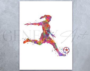 Arte de fútbol en acuarela: Póster de jugadora de fútbol