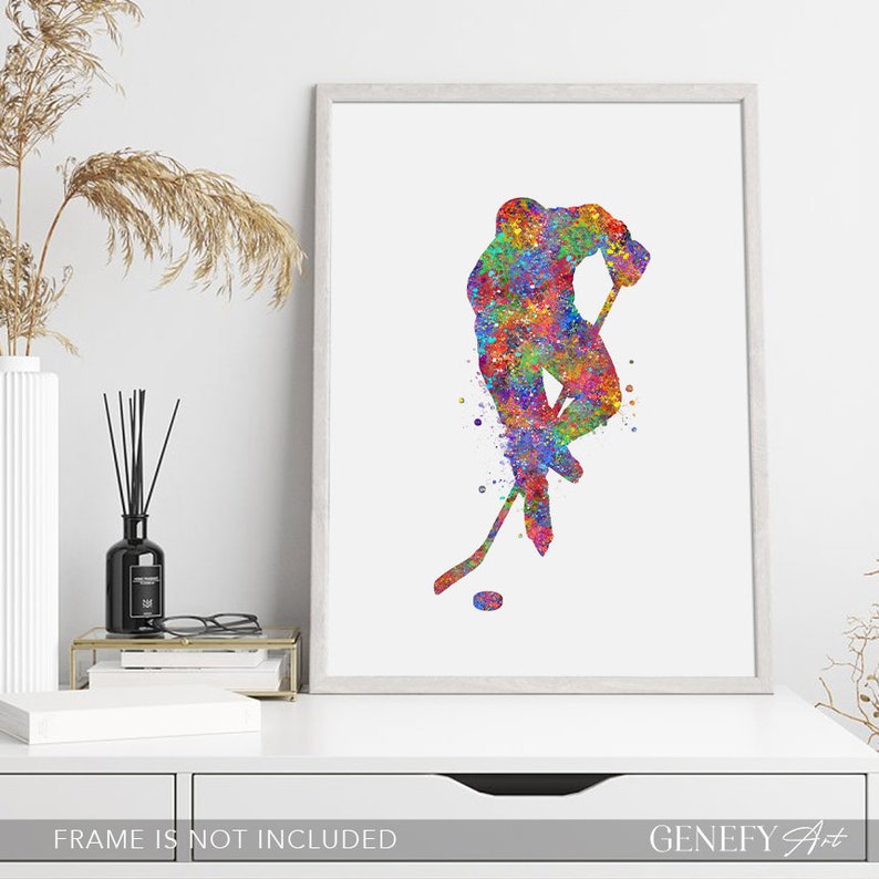 Ice Hockey Player Wall Art Ice Hockey Player Watercolor Print Winter Sports Watercolor Art Gift for Him Ice Hockey Gift image 2