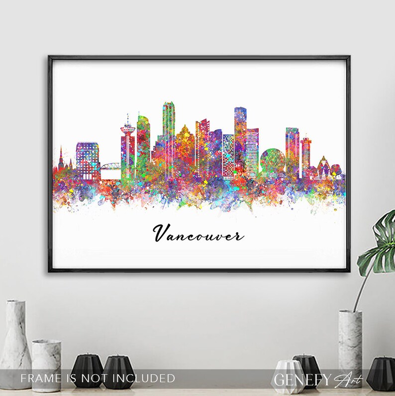 Vancouver Skyline Watercolour Art Print Vancouver Cityscape Print Vancouver Skyline Print Vancouver Skyline Wall Decor image 4