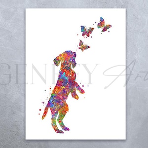 English Springer Spaniel Chasing Butterflies Watercolour Art Print - Cute Dog Portrait - English Springer Spaniel Gift Ideas