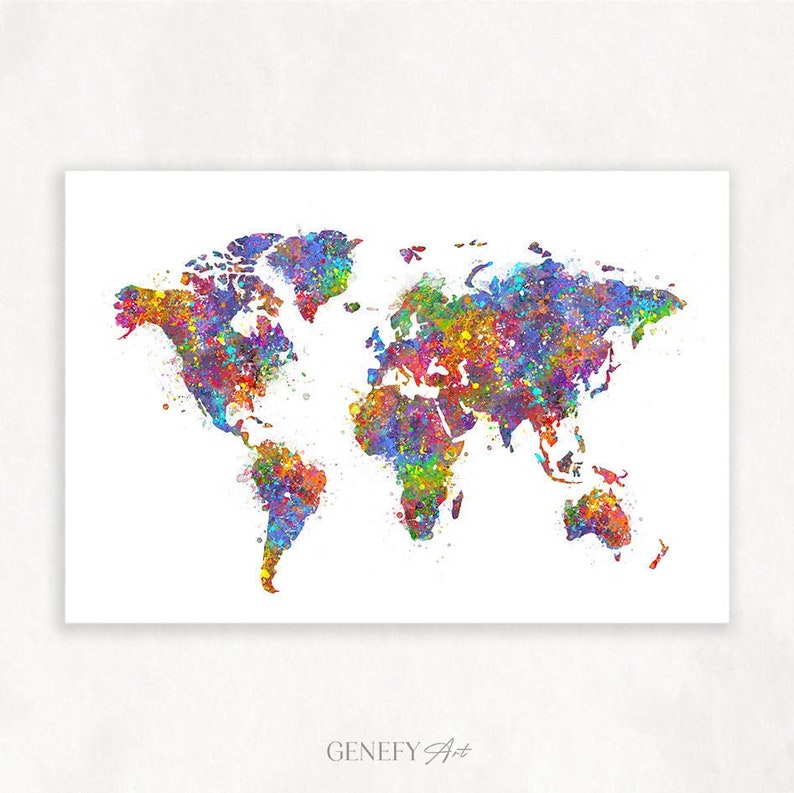 World Map Watercolor Art Print World Map Wall Decor World Etsy UK