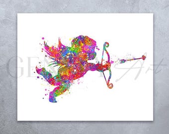 Cupid Love Art Print – Colorful Watercolor, Valentine's Day Gift