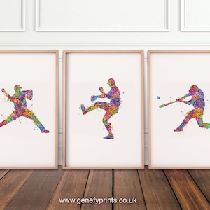 Baseball Watercolour Art Print - Set of 3 Prints - Baseball Sport Prints - Baseball Player Prints - Baseball Player Poster - Baseball Poster