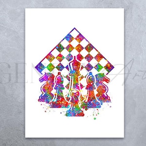 Chess Watercolour Art Print - Knight King Queen Chess Watercolour Art - Gift for Chess Player - Chess Art - Chess Decor - Board Games Art