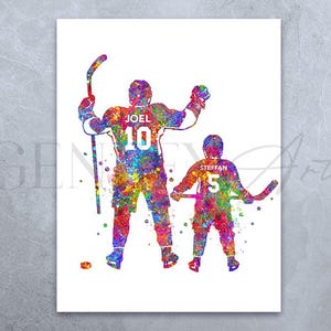 Personalised Ice Hockey Player Father and Son Watercolour Art Print - Ice Hockey Player Poster - Ice Hockey Print -Ice Hockey Art Decor