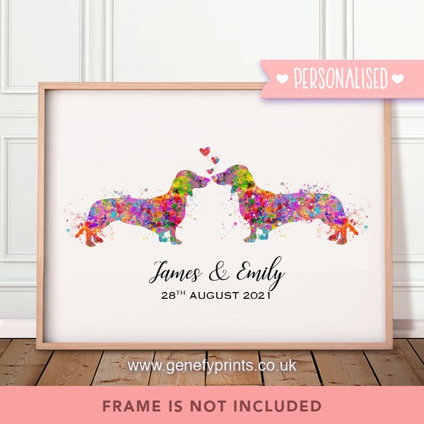 Personalised Dachshund Couple Watercolor Art Print - Dachshund Prints - Gift for Dog Lover, Wedding Gift, Valentine's Day Gift Ideas