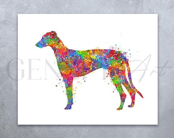 Impresión artística de acuarela de galgo: retrato colorido de perro