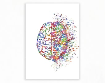 Right Brain Left Brain Watercolour Art Print  - Neurology Medical Art - Brain Medical Poster Anatomy Art  Abstract Brain Wall Art Decor AS64