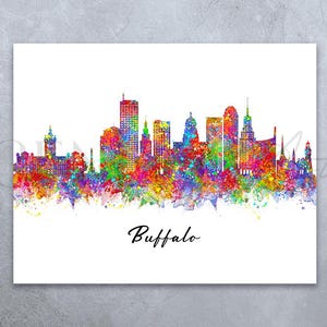 Impresión artística en acuarela del horizonte de Buffalo - Impresión del paisaje urbano de Buffalo - Impresión del horizonte de Buffalo - Decoración de pared del horizonte de Buffalo - Regalo de inauguración de la casa