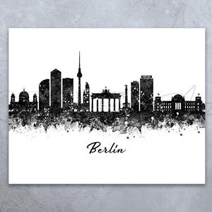 Berlin Skyline Black and White Watercolour Art Print - Berlin Cityscape Print - Berlin Skyline Print Berlin Skyline Decor Housewarming Gift