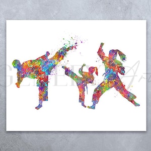 Father Mother and Daughter Taekwondo Watercolour Art Print - Taekwondo Martial Arts Poster - Tae Kwon Do Martial Arts Print Taekwondo Family