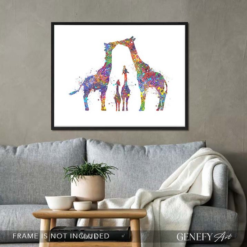 Giraffe Family of 4 Watercolour Art Print Giraffe Prints Family Prints Family Portrait Gift for New Family Housewarming Gift image 3