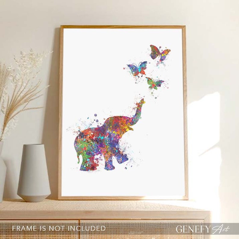 Baby Elephant and Butterflies Watercolour Art Print Baby Elephant Watercolour Print Nursery Decor Nursery Wall Art image 5