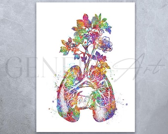 Lungs Anatomy Watercolor Art Print: Science Poster