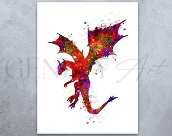 Dragon Watercolor Art Print: Nursery Wall Decor