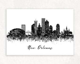 New Orleans Skyline Schwarz-Weiß Kunstdruck - New Orleans Cityscape Print - New Orleans Skyline Print - New Orleans Skyline Wanddekoration