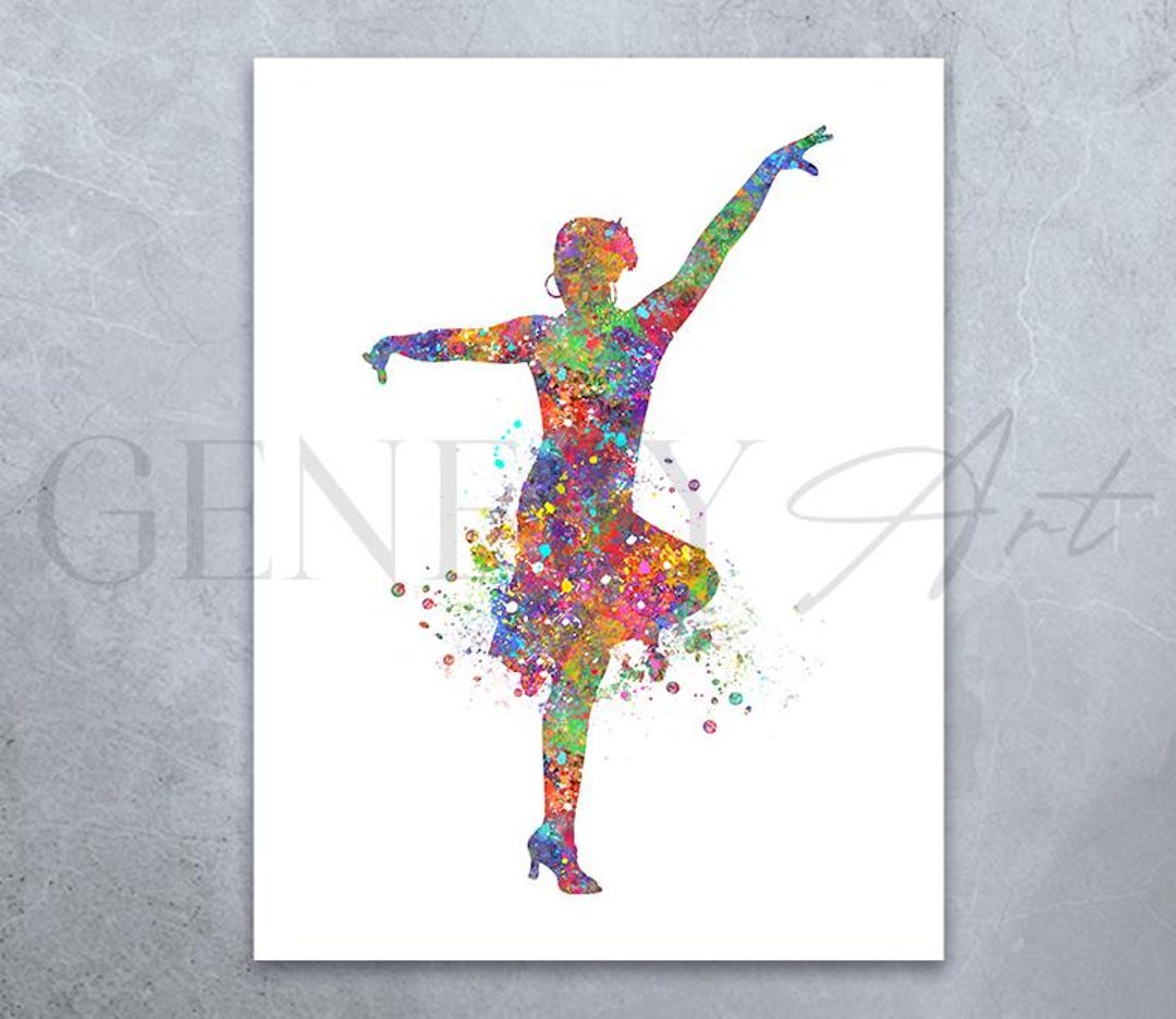 サルサダンスの水彩画アートプリント：カラフルなダンスポスター