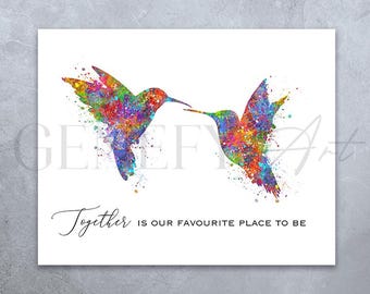 Hummingbird Couple Watercolor Art Print – Love Quote