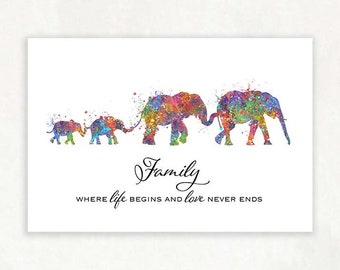 Girafe Family Quote Aquarelle Art Family Inspirational Quote Etsy France