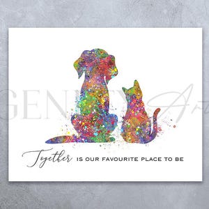 Dog and Cat Love Quote Watercolour Art Print - Dog and Cat Couple Print - Anniversary Gift - Valentines Day Gift - Wedding Gift Ideas