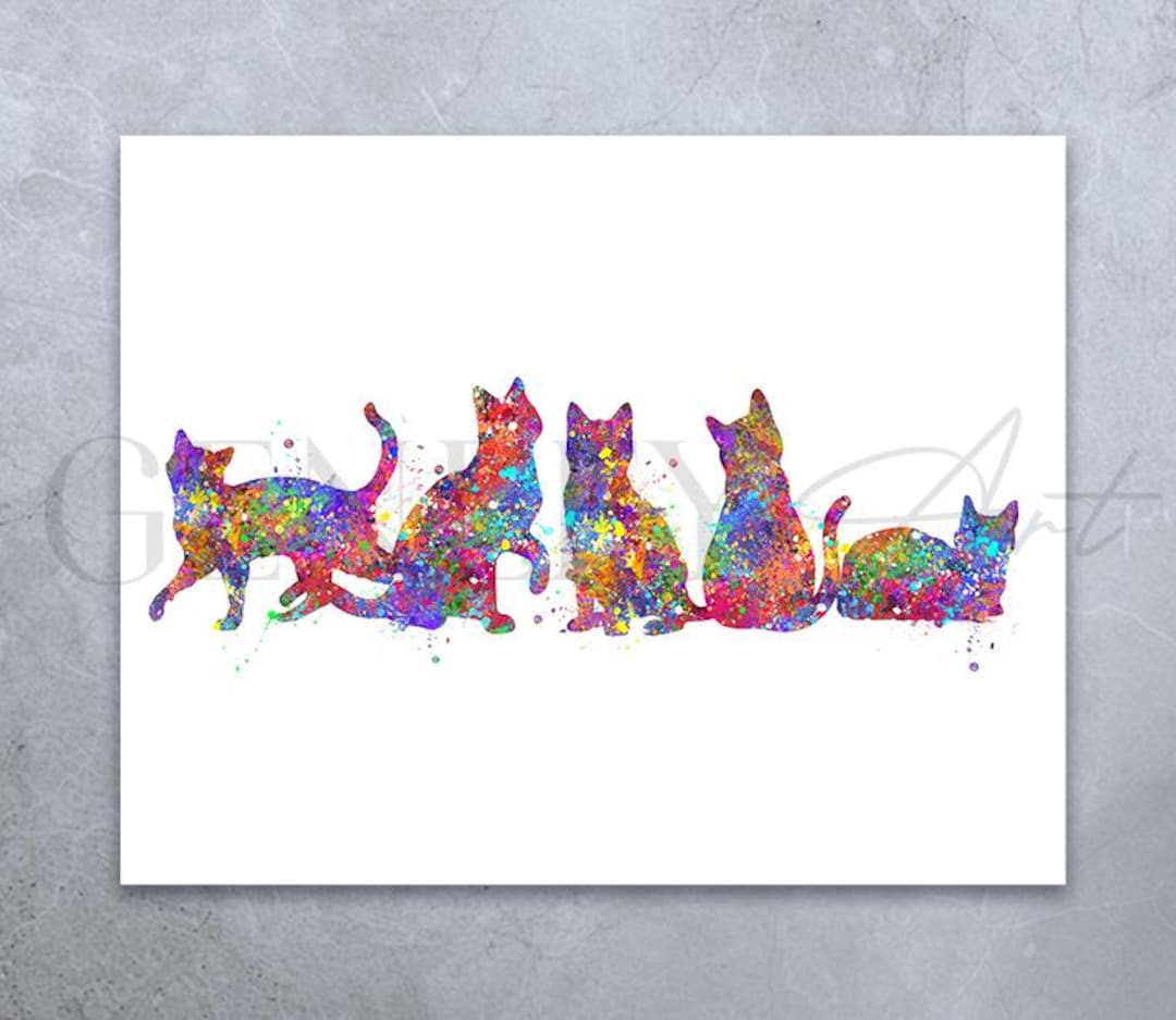 Cats Watercolor Art Print: Colorful Kitten Poster - Etsy
