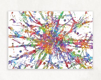 Brain Cells Anatomy Watercolor Art Print  - Brain Cells Watercolor - Neurotransmitters Poster - Medical Art Neuroscience Art AS11