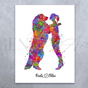 Personalised Great Pyrenees and Girl Watercolor Art Print - Great Pyrenees Prints , Gift for Dog Lover, Gift for Her,Dog Art, Great Pyrenees
