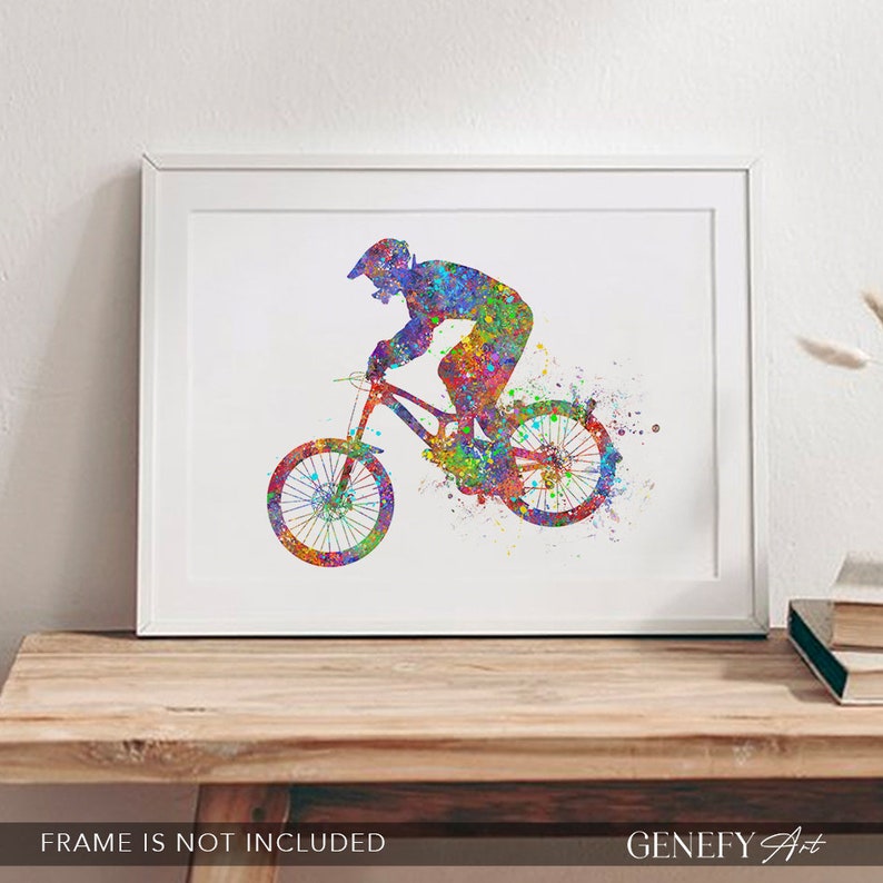 Downhill Mountain Biking Watercolour Print Mountain Biking Etsy