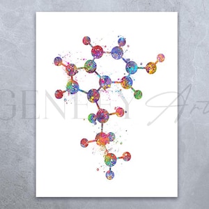 Serotonin Molecule Watercolor Print -Neurotransmitter Art, Serotonin Biology Poster, Serotonin Formula Print, Serotonin Chemistry Print AS68