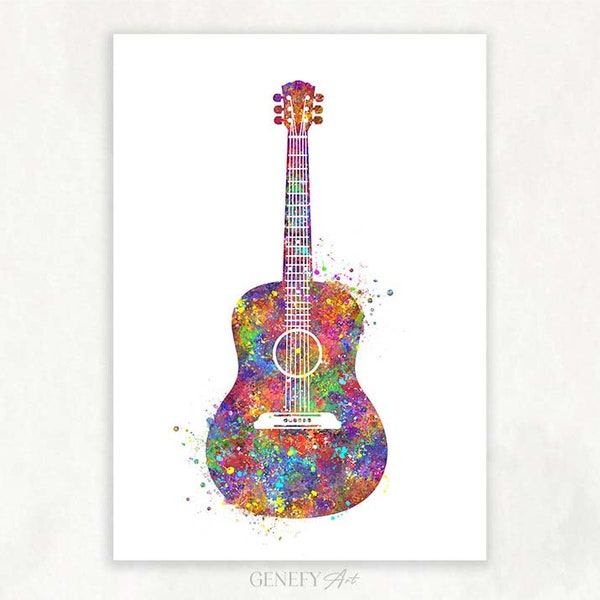 Acoustic Guitar Watercolour Print - Music Instrument Watercolour Art - Guitar Print - Guitar Poster - Music Studio Decor Gift for Guitarist