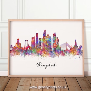 Impresión artística en acuarela del horizonte de Bangkok - Impresión del paisaje urbano de Bangkok - Impresión del horizonte de Bangkok, Tailandia - Decoración de pared con el horizonte de Bangkok
