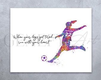 Impresión artística de acuarela personalizada de jugadora de fútbol