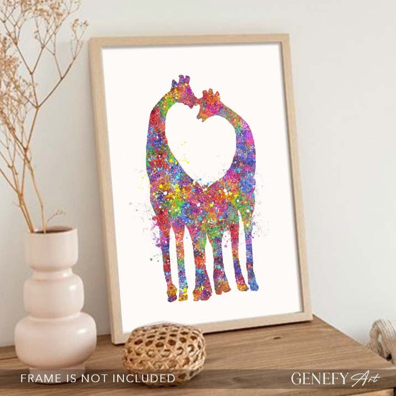 Giraffe Watercolor Print Giraffe Couple Prints Valentine's Day Gift Gift for Her Anniversary Gift Wedding Gift image 2