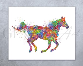 水彩画の馬の絵画プリント：馬術壁アート - Etsy 日本