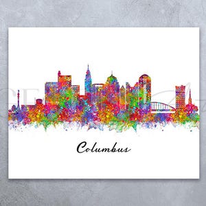 Columbus Skyline Watercolor Art Print - Columbus Ohio Skyline Wall Art - Columbus Cityscape Print - Columbus Skyline Print