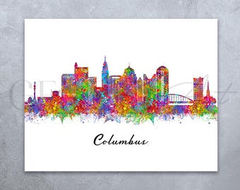 Columbus Ohio Skyline Watercolor Print: Cityscape Wall Art