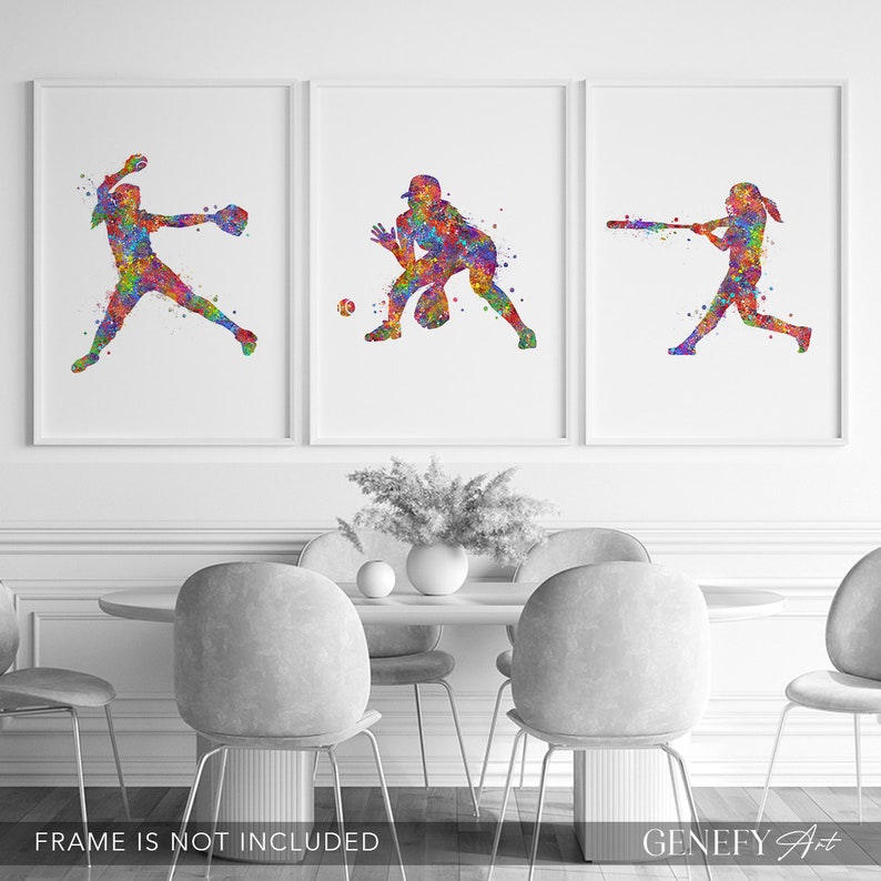 Softball Watercolor Art Print Set: Colorful Sports Decor - Etsy