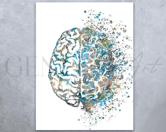Watercolor Brain Art Print: Neurology Anatomy Poster