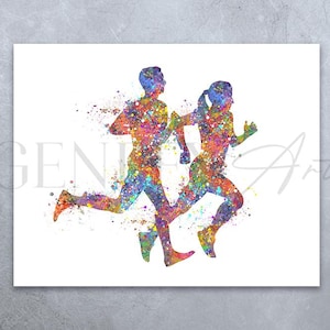 Paar Läufer Aquarell Druck - Läufer Paar Poster - Läufer Drucke - Marathon Wanddrucke - Läufer Inspirations Poster