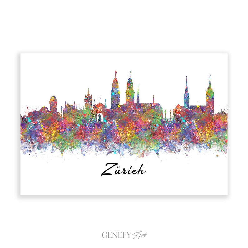 Zurich Skyline Watercolour Art Print Zurich Cityscape Print Etsy UK
