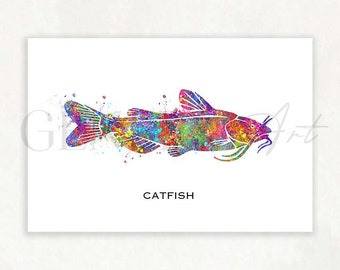 Catfish Watercolour Art Print - Catfish Art Print - Catfish Print - Fishing Poster - Fish Wall Art - Gift for Fisherman - Fishing Print