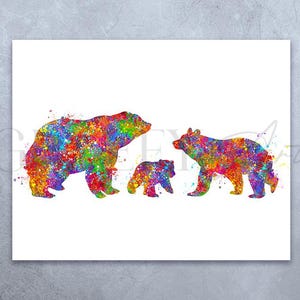 Bear Family of 3 Watercolour Art Print  -  Wildlife Watercolour Painting - Bear Watercolour Art Painting - Bear Family Art Nursery Wall Art
